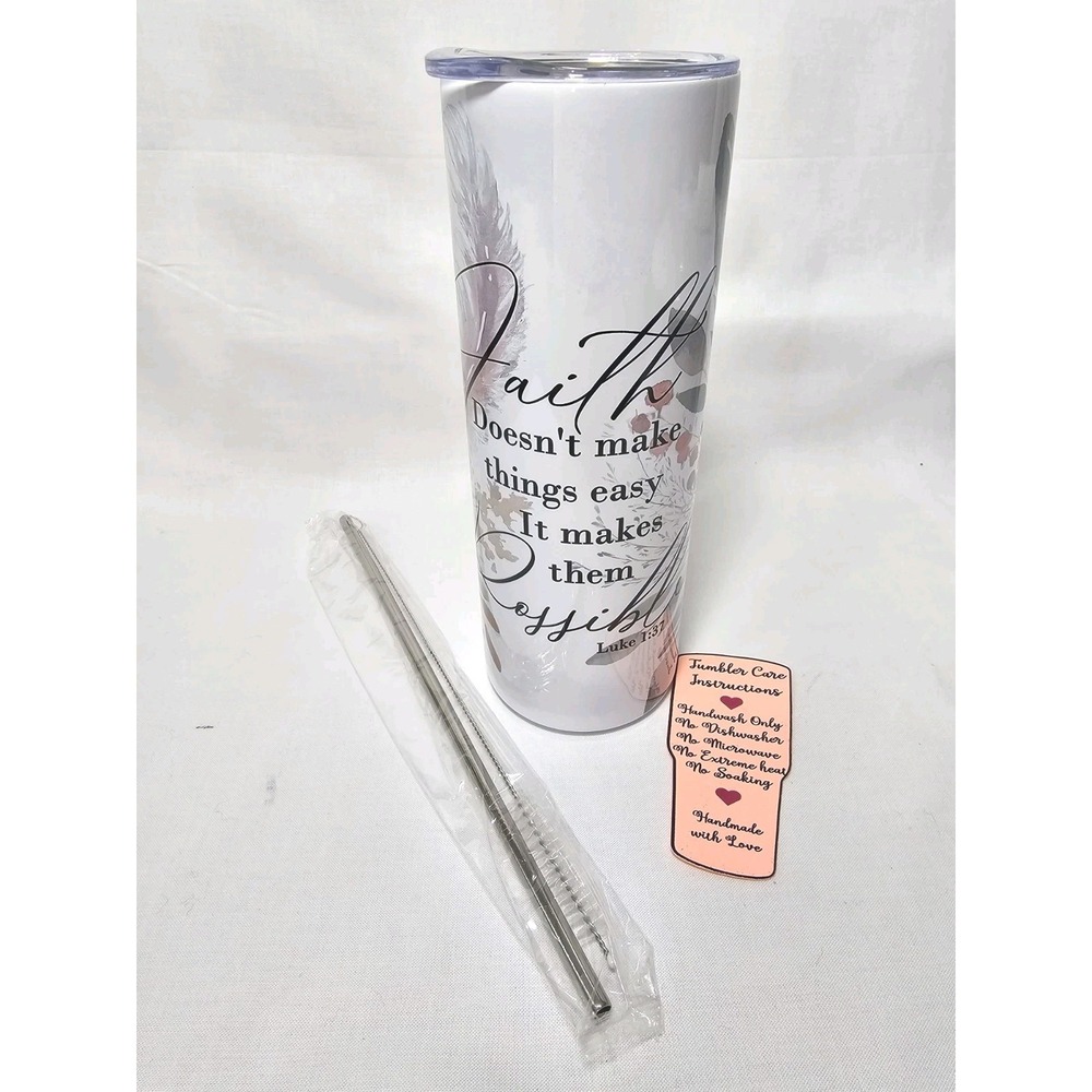 Faith Isn't Easy But Makes It Possible 20oz Stainless Steel Skinny Tumbler Gift